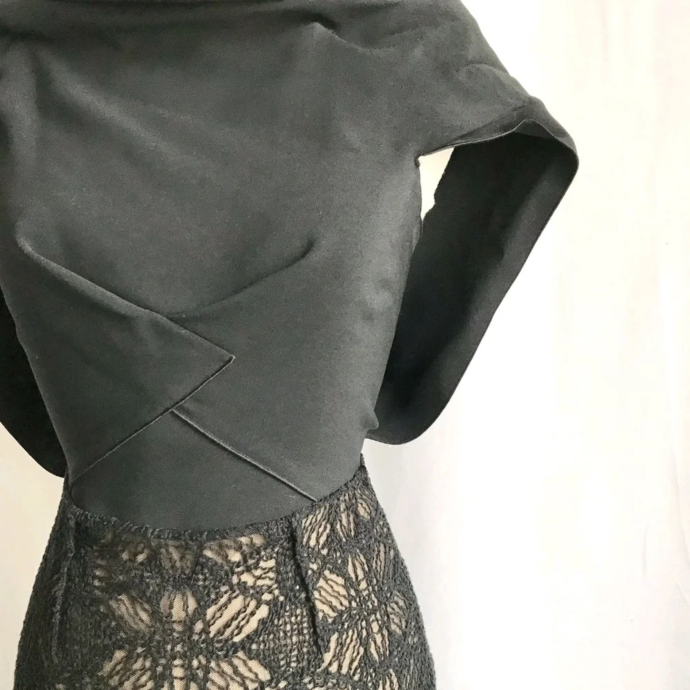 R'13 ICONIC ROLAND MOURET AVALON black/beige cotton blend/lace draped dress 4 - Picture 6 of 13